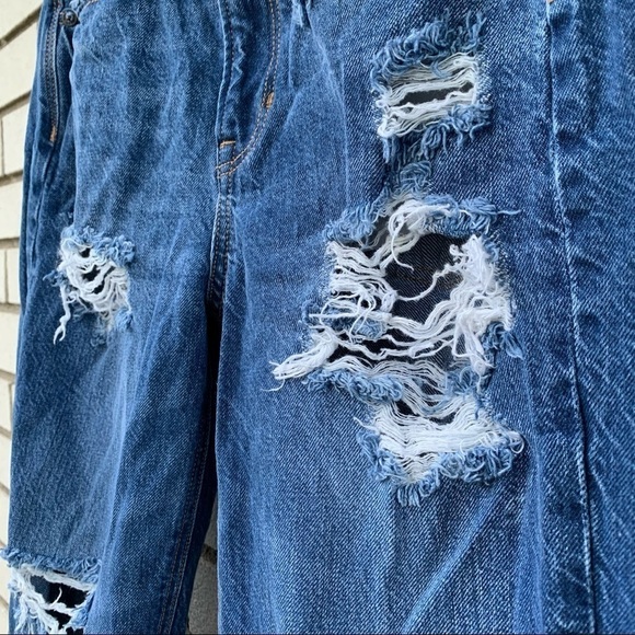 American Eagle 90s Boyfriend Distressed Ripped Destroyed Jeans Blue 00 Short - Picture 16 of 16